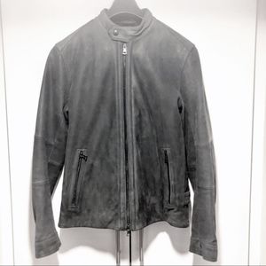 VINCE Nubuck / Leather Grey Moto Jacket, Sz Med